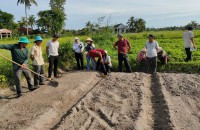 Một buổi học thực hành trên đồng ruộng của lớp quản lý dịch hại tổng hợp (IPM) do Trung tâm Giáo dục nghề nghiệp - Giáo dục thường xuyên huyện Tây Sơn tổ chức